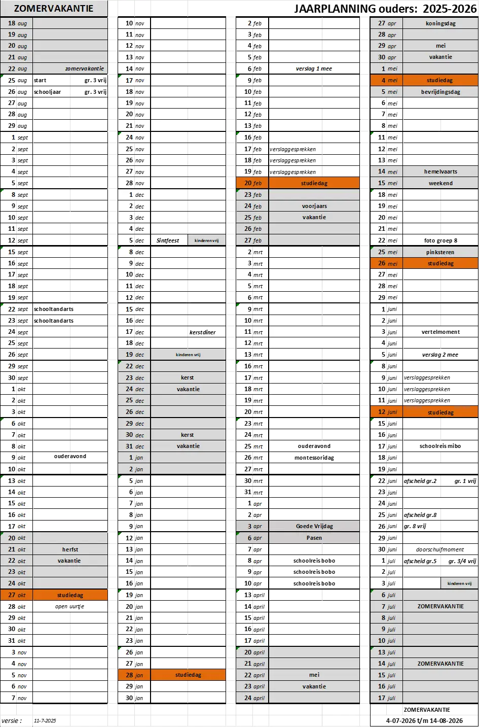 Jaarplanning 2025/2026